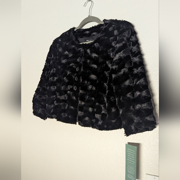 Ronni Nicole Studio Faux Fur Jacket Black Polyester Size Large - Picture 2 of 2